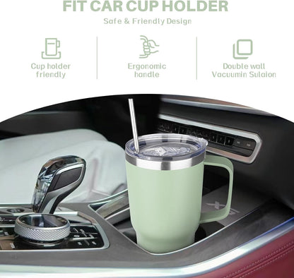 40 oz Tumbler with Handle, Insulated Tumbler with Lid and Straw, Reusable Stainless Steel Vacuum Insulated Cup, 100% Leak Proof Thermal Travel Coffee Mug Cup for Cold and Hot (Light Purple)