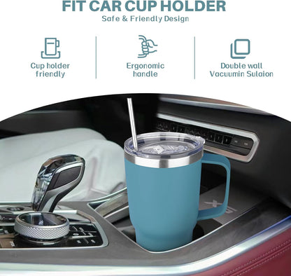 40 oz Tumbler with Handle, Insulated Tumbler with Lid and Straw, Reusable Stainless Steel Vacuum Insulated Cup, 100% Leak Proof Thermal Travel Coffee Mug Cup for Cold and Hot (Light Purple)