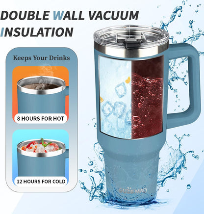 40 oz Tumbler with Handle, Insulated Tumbler with Lid and Straw, Reusable Stainless Steel Vacuum Insulated Cup, 100% Leak Proof Thermal Travel Coffee Mug Cup for Cold and Hot (Light Purple)