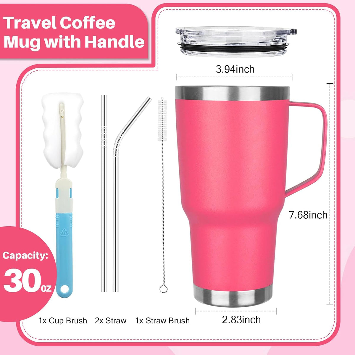 40 oz Tumbler with Handle, Insulated Tumbler with Lid and Straw, Reusable Stainless Steel Vacuum Insulated Cup, 100% Leak Proof Thermal Travel Coffee Mug Cup for Cold and Hot (Light Purple)