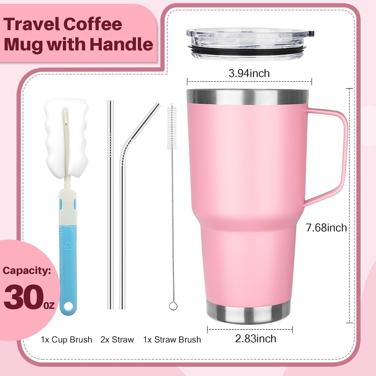 40 oz Tumbler with Handle, Insulated Tumbler with Lid and Straw, Reusable Stainless Steel Vacuum Insulated Cup, 100% Leak Proof Thermal Travel Coffee Mug Cup for Cold and Hot (Light Purple)