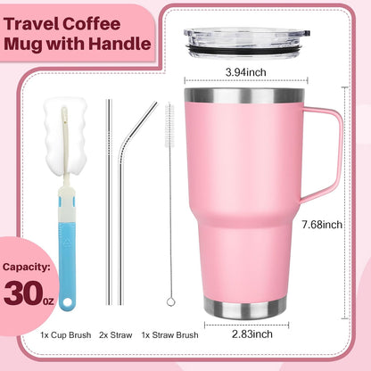 40 oz Tumbler with Handle, Insulated Tumbler with Lid and Straw, Reusable Stainless Steel Vacuum Insulated Cup, 100% Leak Proof Thermal Travel Coffee Mug Cup for Cold and Hot (Light Purple)