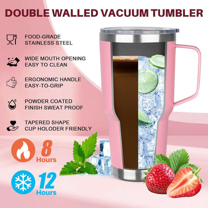 40 oz Tumbler with Handle, Insulated Tumbler with Lid and Straw, Reusable Stainless Steel Vacuum Insulated Cup, 100% Leak Proof Thermal Travel Coffee Mug Cup for Cold and Hot (Light Purple)