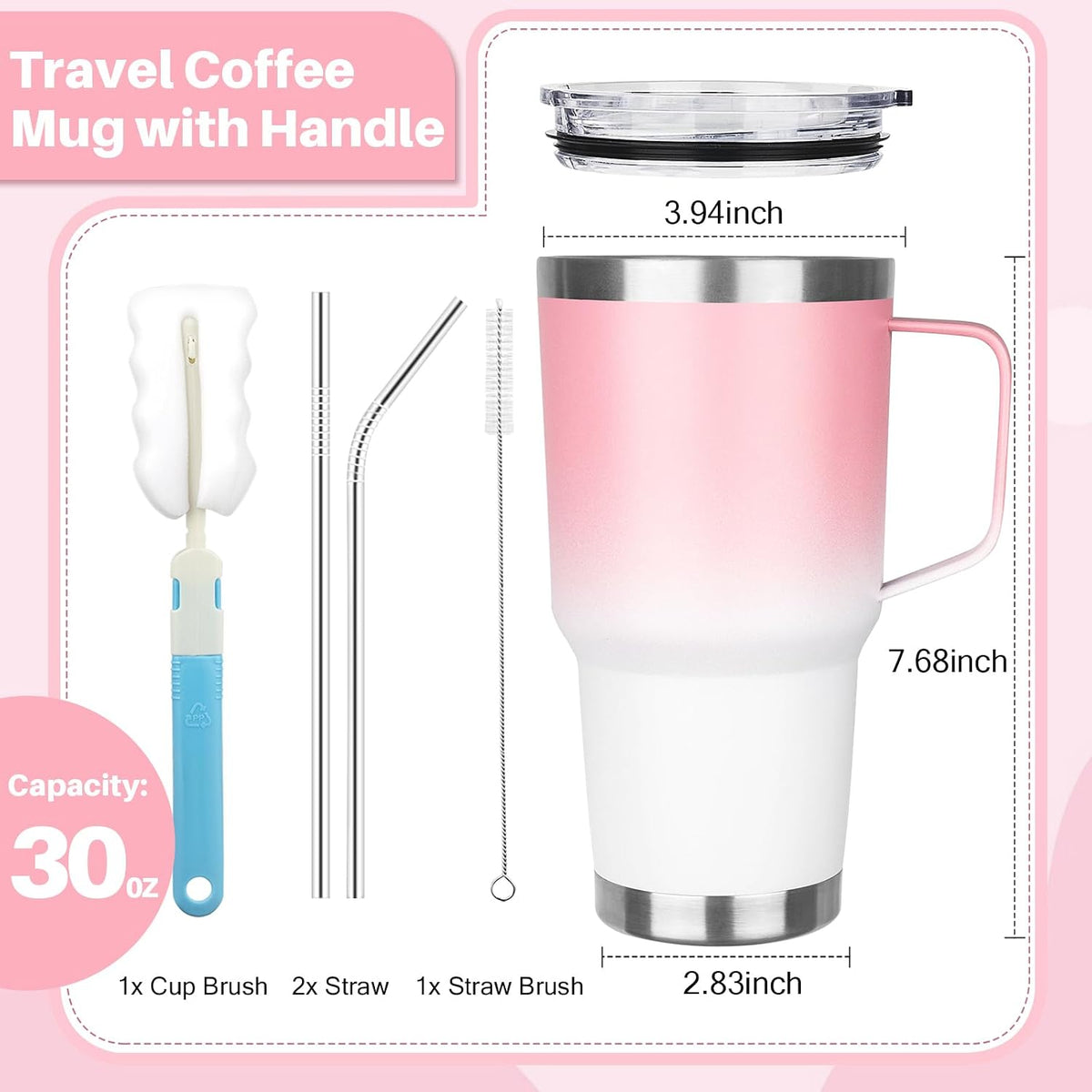 40 oz Tumbler with Handle, Insulated Tumbler with Lid and Straw, Reusable Stainless Steel Vacuum Insulated Cup, 100% Leak Proof Thermal Travel Coffee Mug Cup for Cold and Hot (Light Purple)