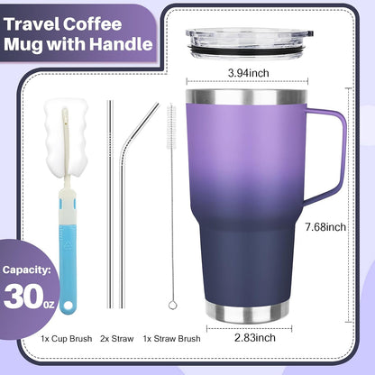 40 oz Tumbler with Handle, Insulated Tumbler with Lid and Straw, Reusable Stainless Steel Vacuum Insulated Cup, 100% Leak Proof Thermal Travel Coffee Mug Cup for Cold and Hot (Light Purple)