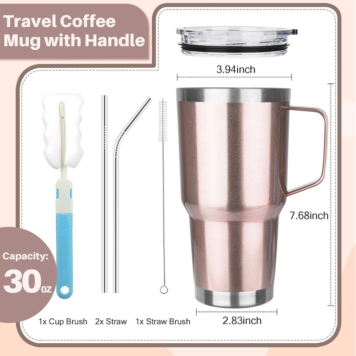 40 oz Tumbler with Handle, Insulated Tumbler with Lid and Straw, Reusable Stainless Steel Vacuum Insulated Cup, 100% Leak Proof Thermal Travel Coffee Mug Cup for Cold and Hot (Light Purple)