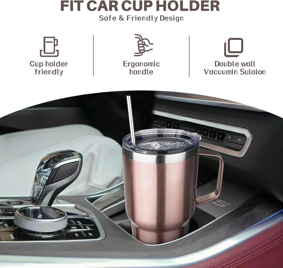 40 oz Tumbler with Handle, Insulated Tumbler with Lid and Straw, Reusable Stainless Steel Vacuum Insulated Cup, 100% Leak Proof Thermal Travel Coffee Mug Cup for Cold and Hot (Light Purple)