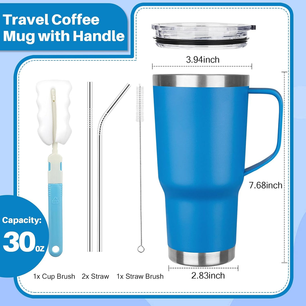 40 oz Tumbler with Handle, Insulated Tumbler with Lid and Straw, Reusable Stainless Steel Vacuum Insulated Cup, 100% Leak Proof Thermal Travel Coffee Mug Cup for Cold and Hot (Light Purple)