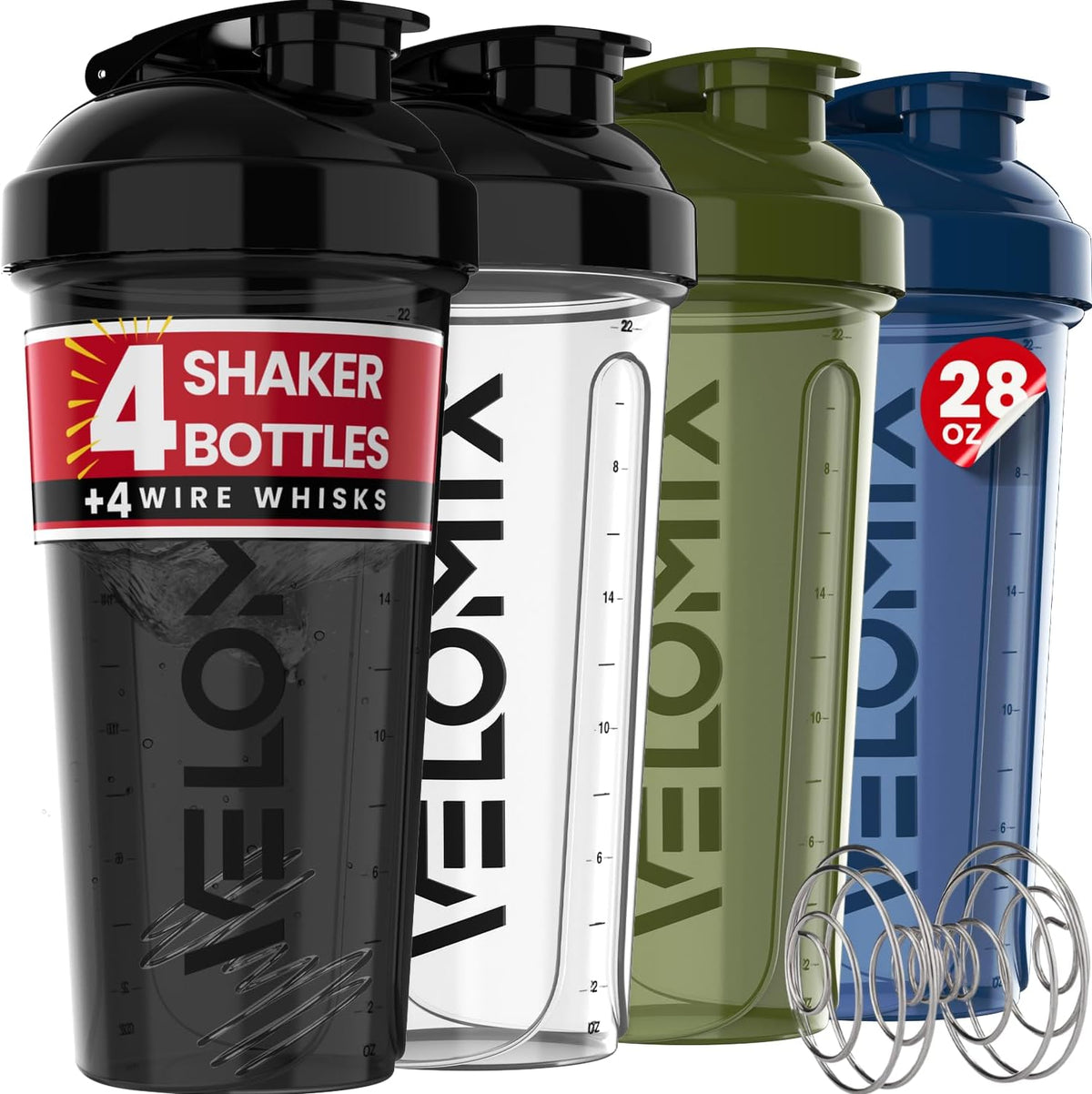 4 Pack 28oz Protein Shaker Bottle for Protein Mixes, Silver Aurora