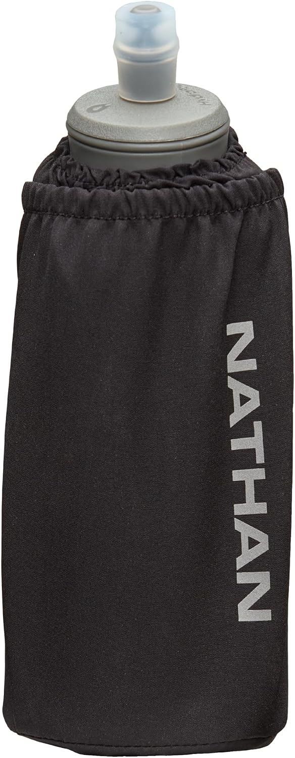 Nathan Handheld Soft Flask 18oz - Exo-Draw Insulated Collapsible Bottle - Grip-Free Strap & Rigid ExoSpine for Comfort/Support - Breathable Mesh Strap - Ideal Running/Hiking, Pinnacle, Black