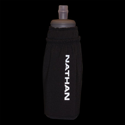 Nathan Handheld Soft Flask 18oz - Exo-Draw Insulated Collapsible Bottle - Grip-Free Strap & Rigid ExoSpine for Comfort/Support - Breathable Mesh Strap - Ideal Running/Hiking, Pinnacle, Black