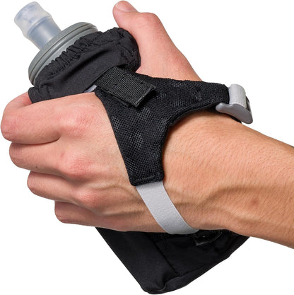 Nathan Handheld Soft Flask 18oz - Exo-Draw Insulated Collapsible Bottle - Grip-Free Strap & Rigid ExoSpine for Comfort/Support - Breathable Mesh Strap - Ideal Running/Hiking, Pinnacle, Black