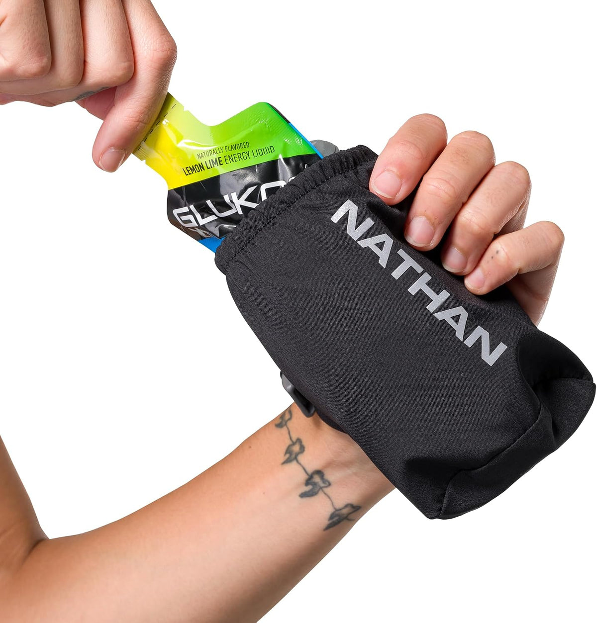 Nathan Handheld Soft Flask 18oz - Exo-Draw Insulated Collapsible Bottle - Grip-Free Strap & Rigid ExoSpine for Comfort/Support - Breathable Mesh Strap - Ideal Running/Hiking, Pinnacle, Black