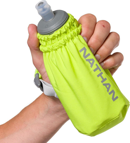 Nathan Handheld Soft Flask 18oz - Exo-Draw Insulated Collapsible Bottle - Grip-Free Strap & Rigid ExoSpine for Comfort/Support - Breathable Mesh Strap - Ideal Running/Hiking, Pinnacle, Black