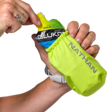 Nathan Handheld Soft Flask 18oz - Exo-Draw Insulated Collapsible Bottle - Grip-Free Strap & Rigid ExoSpine for Comfort/Support - Breathable Mesh Strap - Ideal Running/Hiking, Pinnacle, Black