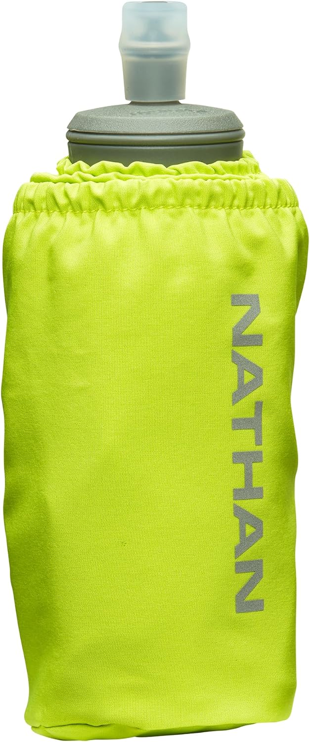 Nathan Handheld Soft Flask 18oz - Exo-Draw Insulated Collapsible Bottle - Grip-Free Strap & Rigid ExoSpine for Comfort/Support - Breathable Mesh Strap - Ideal Running/Hiking, Pinnacle, Black