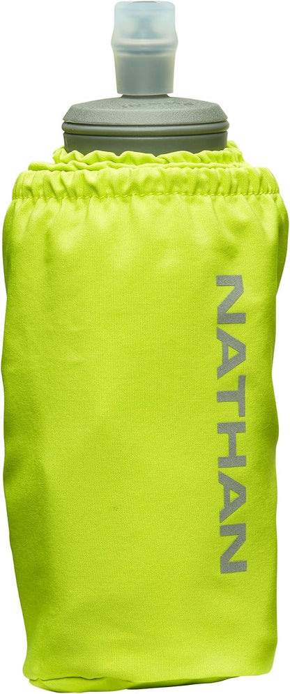 Nathan Handheld Soft Flask 18oz - Exo-Draw Insulated Collapsible Bottle - Grip-Free Strap & Rigid ExoSpine for Comfort/Support - Breathable Mesh Strap - Ideal Running/Hiking, Pinnacle, Black