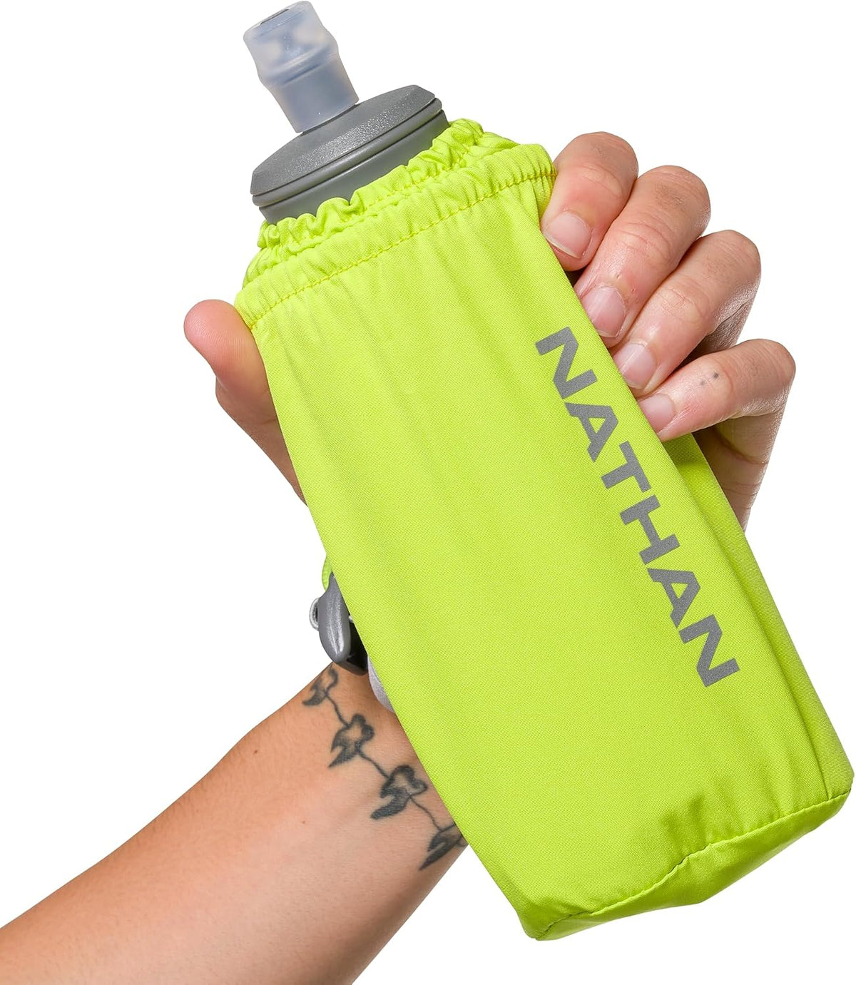 Nathan Handheld Soft Flask 18oz - Exo-Draw Insulated Collapsible Bottle - Grip-Free Strap & Rigid ExoSpine for Comfort/Support - Breathable Mesh Strap - Ideal Running/Hiking, Pinnacle, Black