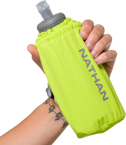 Nathan Handheld Soft Flask 18oz - Exo-Draw Insulated Collapsible Bottle - Grip-Free Strap & Rigid ExoSpine for Comfort/Support - Breathable Mesh Strap - Ideal Running/Hiking, Pinnacle, Black