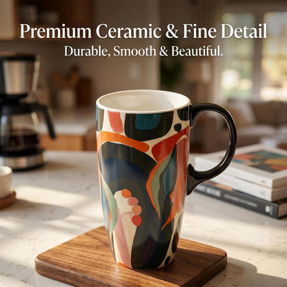 17oz Butterfly Ceramic Travel Coffee Mug with Lid & Matching Gift Box | Microwave & Dishwasher Safe, Cup Holder Friendly, Commute Office Home Use, Large Latte Cocoa Tea Cup, Ergonomic Handle