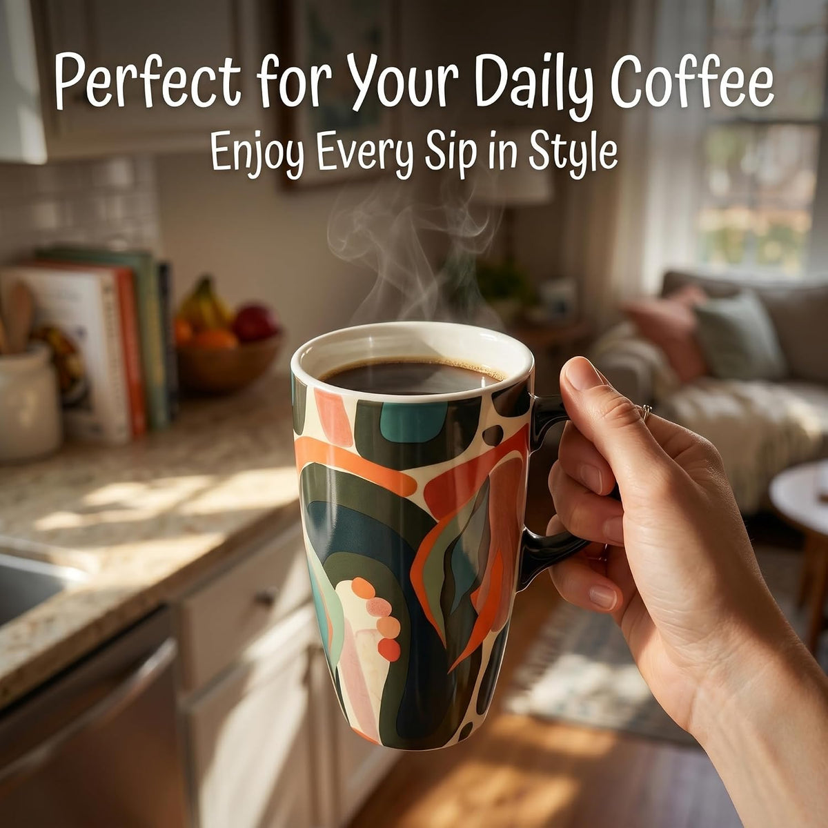 17oz Butterfly Ceramic Travel Coffee Mug with Lid & Matching Gift Box | Microwave & Dishwasher Safe, Cup Holder Friendly, Commute Office Home Use, Large Latte Cocoa Tea Cup, Ergonomic Handle