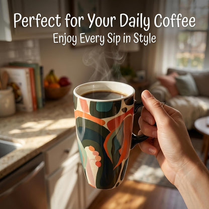 17oz Butterfly Ceramic Travel Coffee Mug with Lid & Matching Gift Box | Microwave & Dishwasher Safe, Cup Holder Friendly, Commute Office Home Use, Large Latte Cocoa Tea Cup, Ergonomic Handle