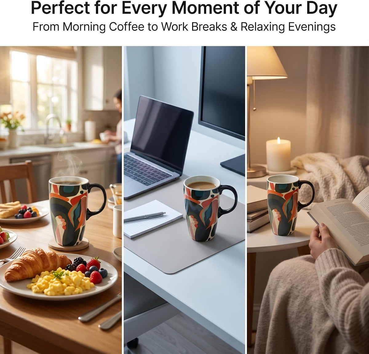 17oz Butterfly Ceramic Travel Coffee Mug with Lid & Matching Gift Box | Microwave & Dishwasher Safe, Cup Holder Friendly, Commute Office Home Use, Large Latte Cocoa Tea Cup, Ergonomic Handle
