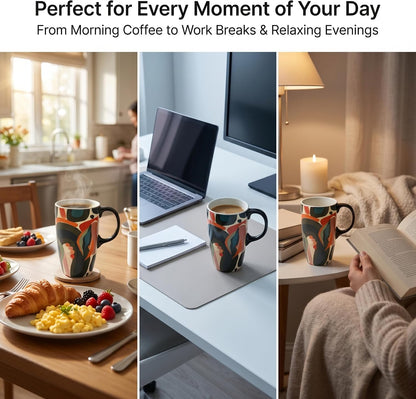 17oz Butterfly Ceramic Travel Coffee Mug with Lid & Matching Gift Box | Microwave & Dishwasher Safe, Cup Holder Friendly, Commute Office Home Use, Large Latte Cocoa Tea Cup, Ergonomic Handle
