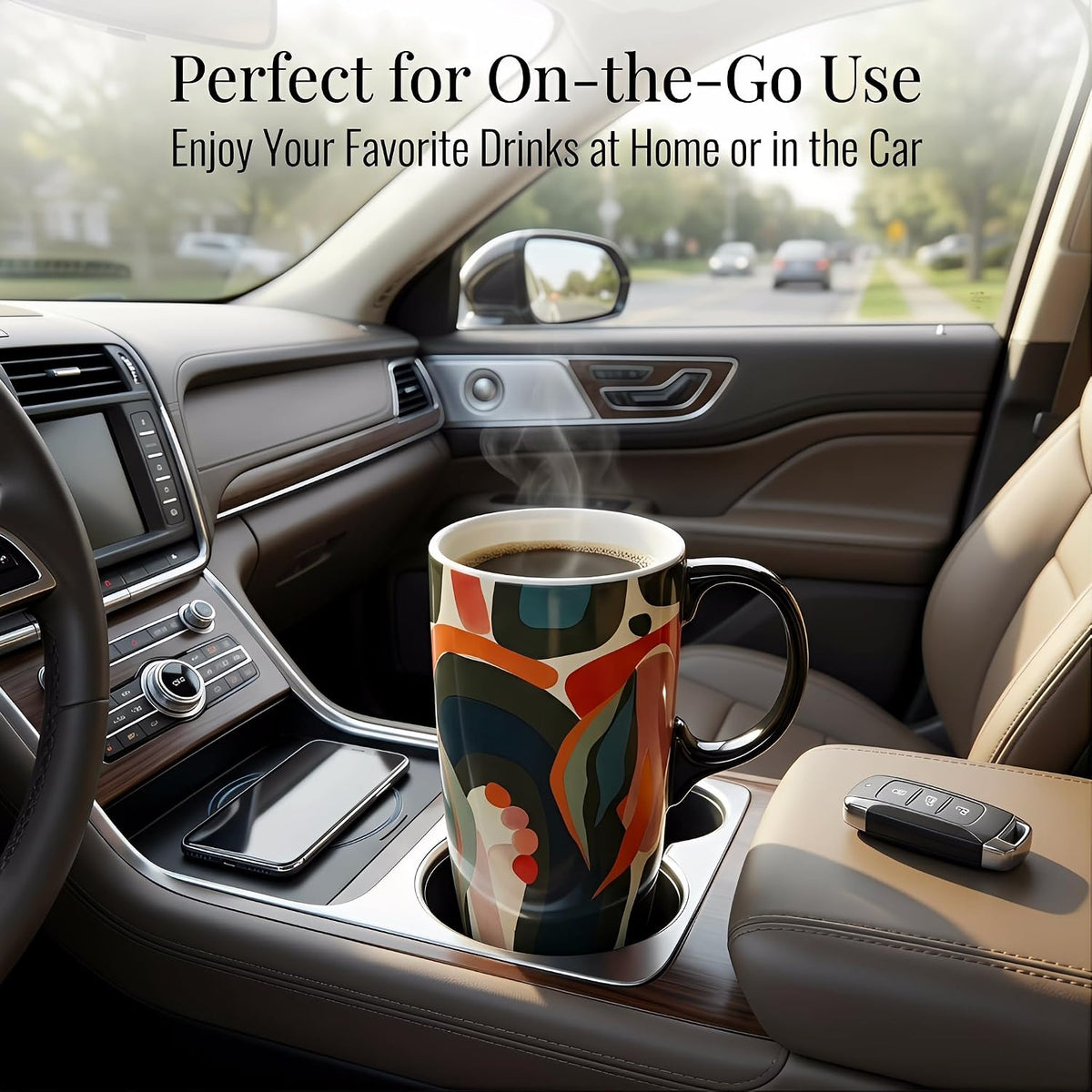 17oz Butterfly Ceramic Travel Coffee Mug with Lid & Matching Gift Box | Microwave & Dishwasher Safe, Cup Holder Friendly, Commute Office Home Use, Large Latte Cocoa Tea Cup, Ergonomic Handle
