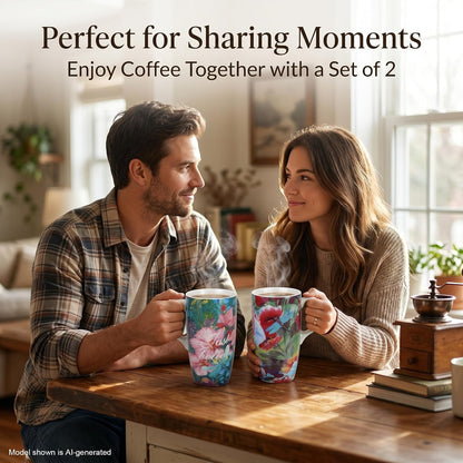 17oz Butterfly Ceramic Travel Coffee Mug with Lid & Matching Gift Box | Microwave & Dishwasher Safe, Cup Holder Friendly, Commute Office Home Use, Large Latte Cocoa Tea Cup, Ergonomic Handle