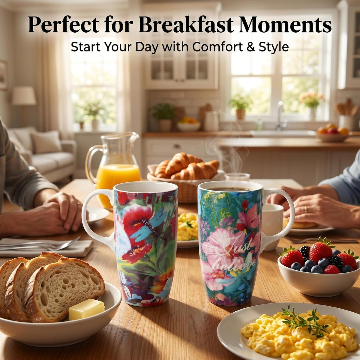 17oz Butterfly Ceramic Travel Coffee Mug with Lid & Matching Gift Box | Microwave & Dishwasher Safe, Cup Holder Friendly, Commute Office Home Use, Large Latte Cocoa Tea Cup, Ergonomic Handle