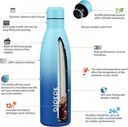 25 oz Insulated Stainless Steel Water Bottle, Metal Sports Flask | Double Wall Vacuum, Leak Proof, Keeps Hot/Cold, BPA Free, Dishwasher Safe, Cupholder Friendly, Travel, Lake Blue - Colors A