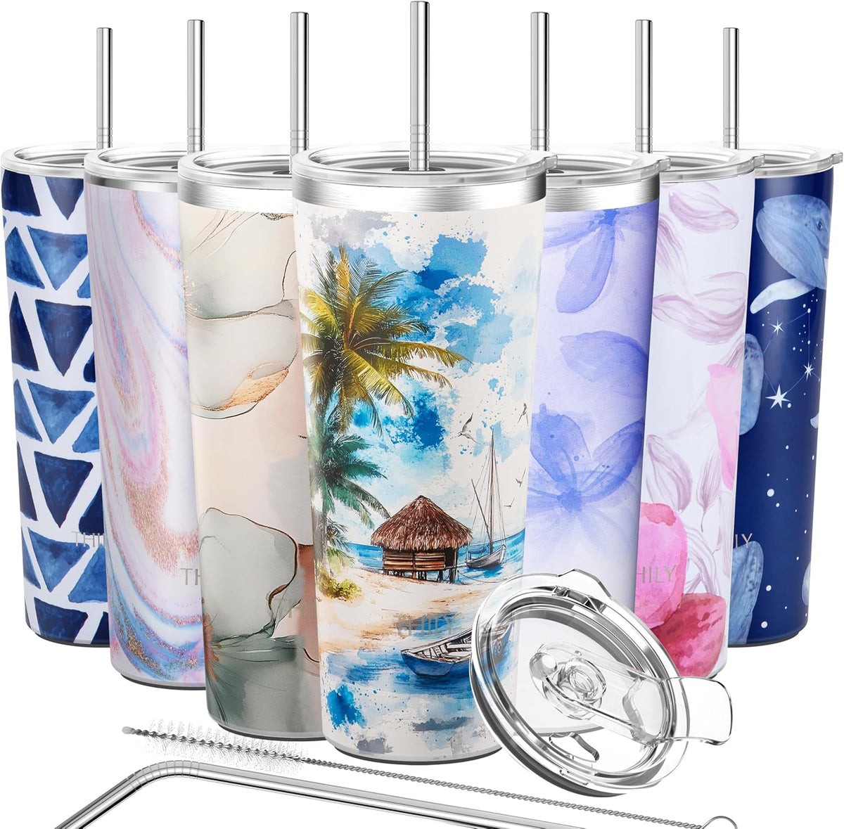 Stainless Steel Vacuum Insulated Tumbler Travel Mug 26 oz Coffee Cup with 2 Lids and Straws, Splash Proof, Keep Ice Drinks Cold, Sea Turtle