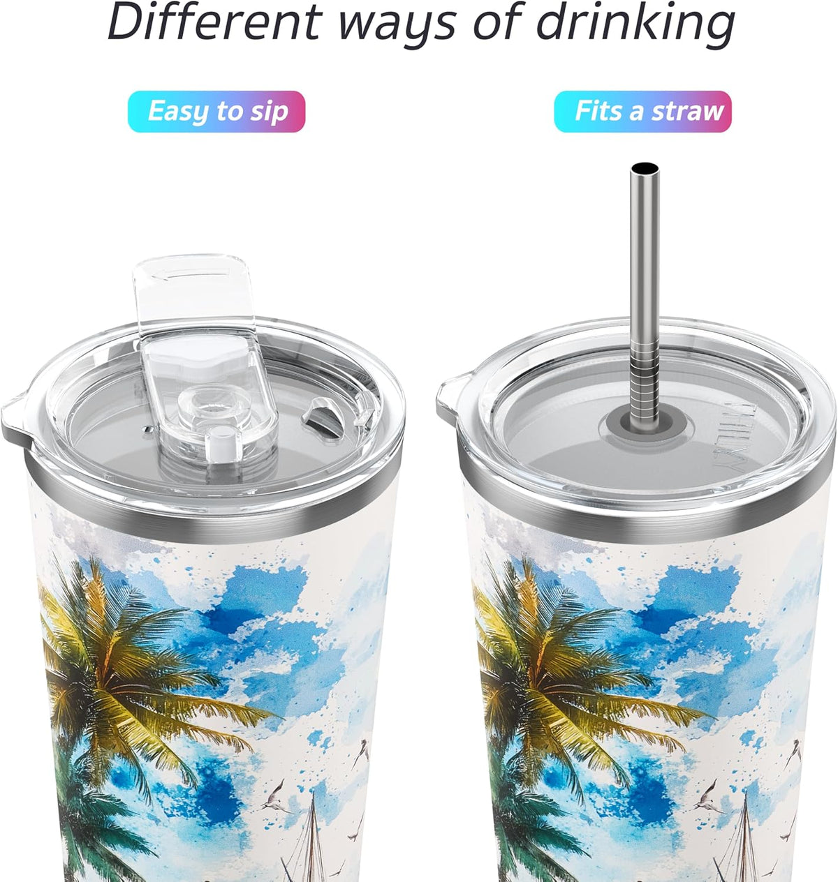 Stainless Steel Vacuum Insulated Tumbler Travel Mug 26 oz Coffee Cup with 2 Lids and Straws, Splash Proof, Keep Ice Drinks Cold, Sea Turtle