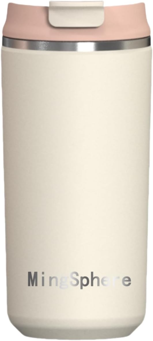 16oz Insulated Stainless Steel Coffee Cup with Flip Lid,Beige | Travel Coffee Mug Leak Resistant Lid Wide Mouth Keeps Drinks Hot or Cold, Easy Cleaning