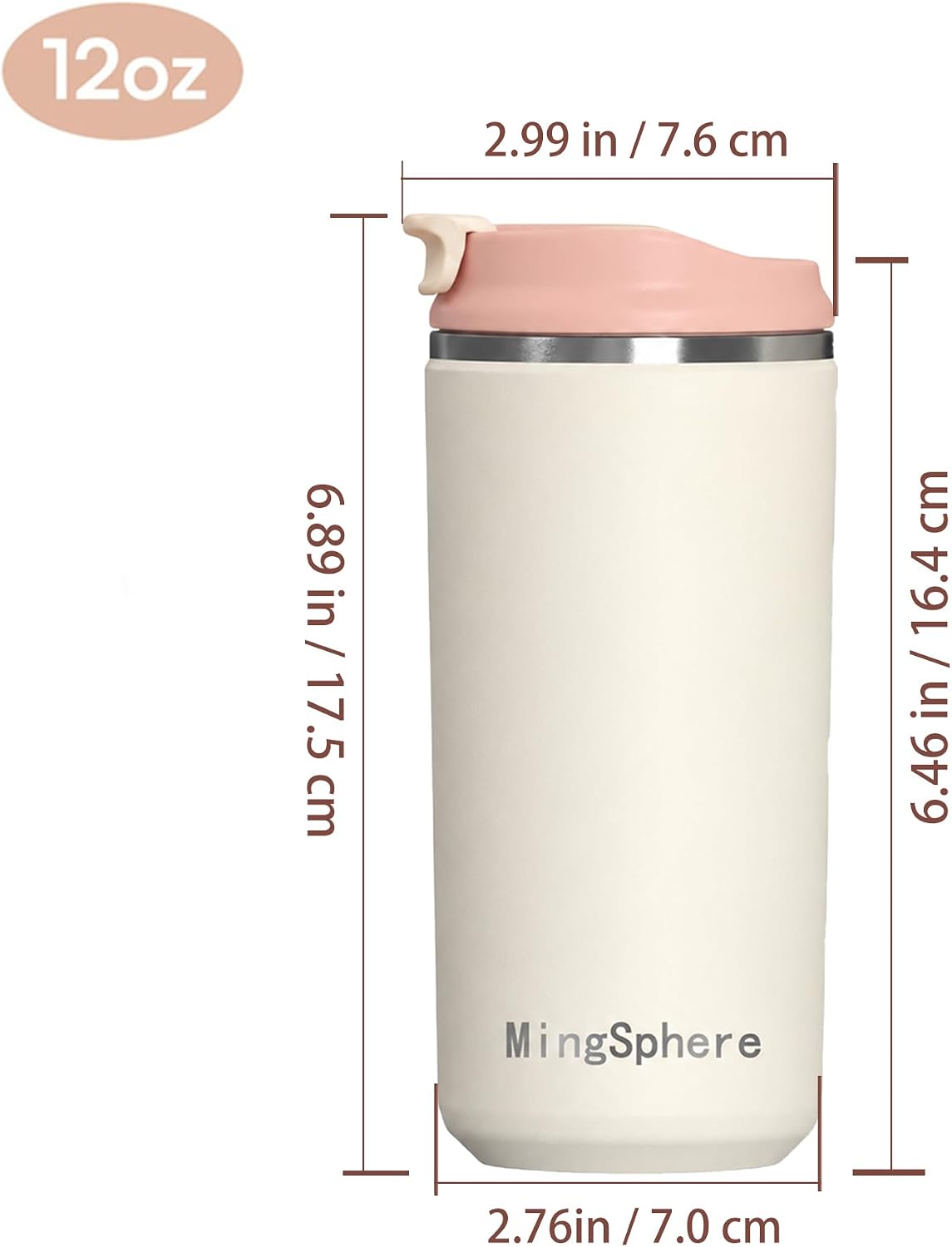 16oz Insulated Stainless Steel Coffee Cup with Flip Lid,Beige | Travel Coffee Mug Leak Resistant Lid Wide Mouth Keeps Drinks Hot or Cold, Easy Cleaning