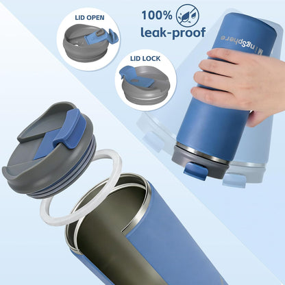 16oz Insulated Stainless Steel Coffee Cup with Flip Lid,Beige | Travel Coffee Mug Leak Resistant Lid Wide Mouth Keeps Drinks Hot or Cold, Easy Cleaning