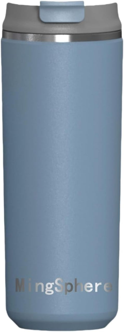 16oz Insulated Stainless Steel Coffee Cup with Flip Lid,Beige | Travel Coffee Mug Leak Resistant Lid Wide Mouth Keeps Drinks Hot or Cold, Easy Cleaning