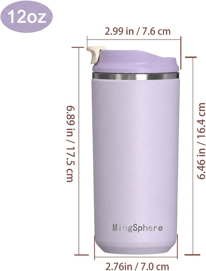 16oz Insulated Stainless Steel Coffee Cup with Flip Lid,Beige | Travel Coffee Mug Leak Resistant Lid Wide Mouth Keeps Drinks Hot or Cold, Easy Cleaning