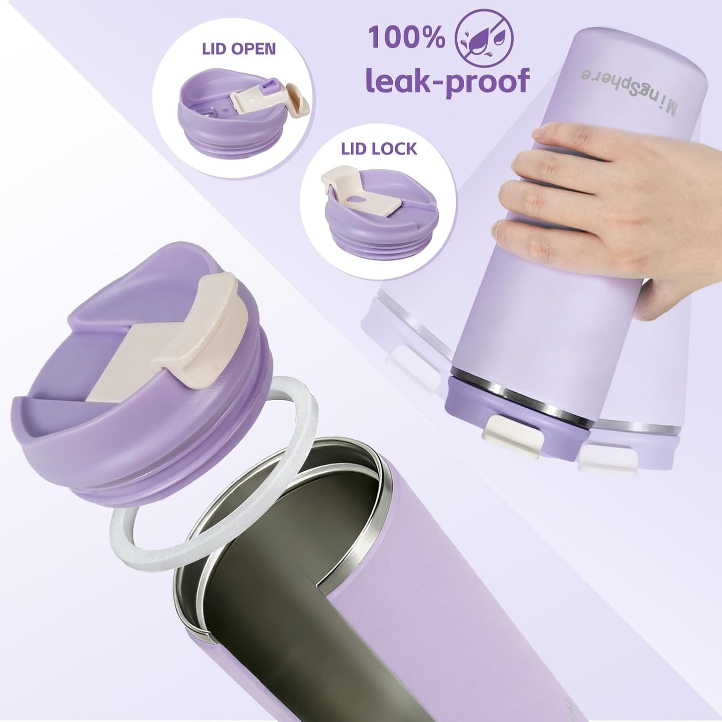 16oz Insulated Stainless Steel Coffee Cup with Flip Lid,Beige | Travel Coffee Mug Leak Resistant Lid Wide Mouth Keeps Drinks Hot or Cold, Easy Cleaning