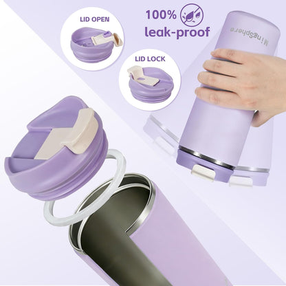 16oz Insulated Stainless Steel Coffee Cup with Flip Lid,Beige | Travel Coffee Mug Leak Resistant Lid Wide Mouth Keeps Drinks Hot or Cold, Easy Cleaning