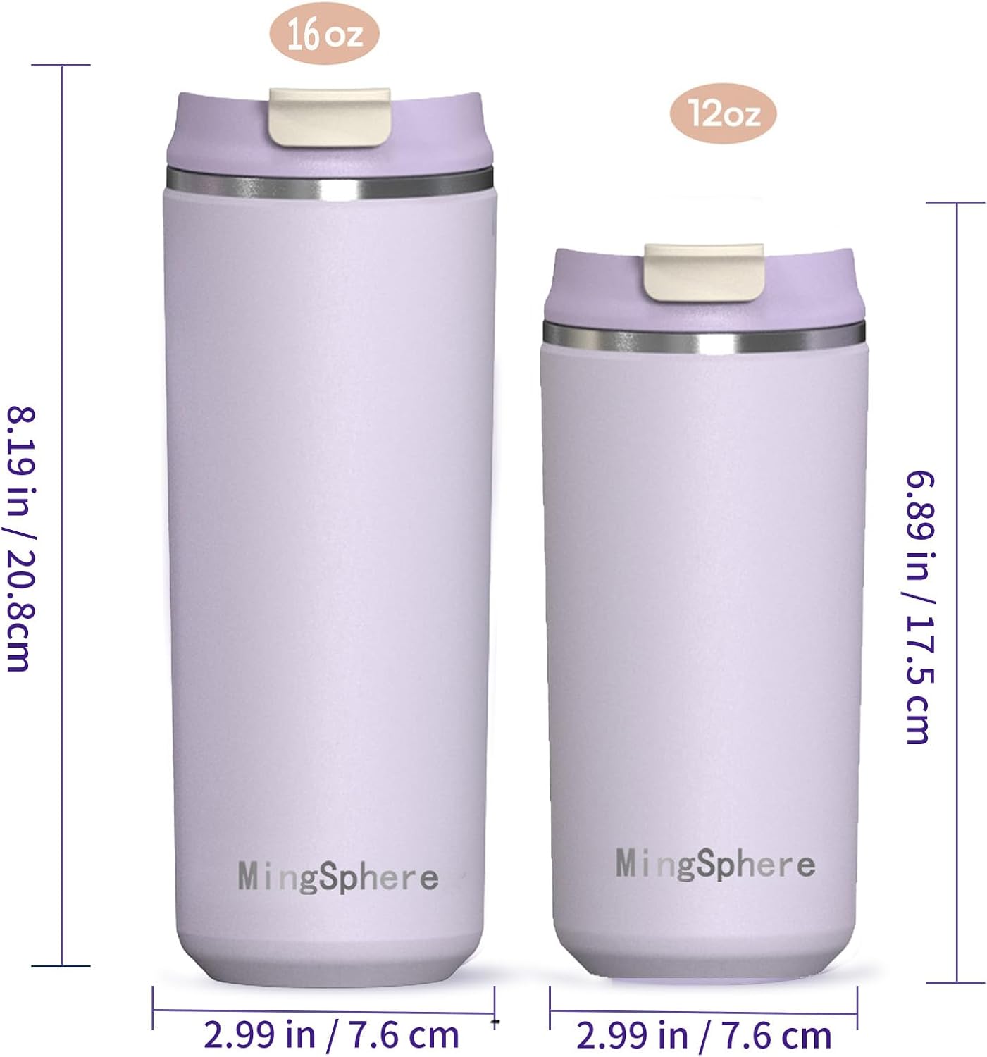 16oz Insulated Stainless Steel Coffee Cup with Flip Lid,Beige | Travel Coffee Mug Leak Resistant Lid Wide Mouth Keeps Drinks Hot or Cold, Easy Cleaning
