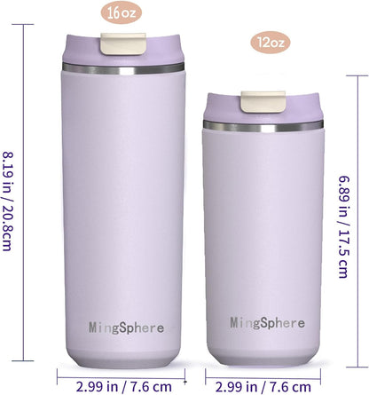 16oz Insulated Stainless Steel Coffee Cup with Flip Lid,Beige | Travel Coffee Mug Leak Resistant Lid Wide Mouth Keeps Drinks Hot or Cold, Easy Cleaning