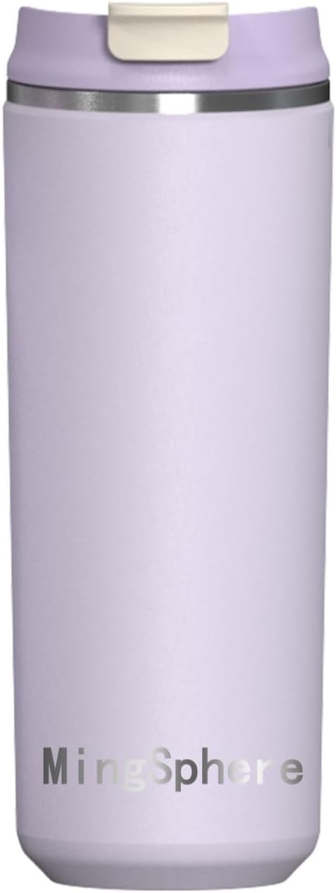 16oz Insulated Stainless Steel Coffee Cup with Flip Lid,Beige | Travel Coffee Mug Leak Resistant Lid Wide Mouth Keeps Drinks Hot or Cold, Easy Cleaning