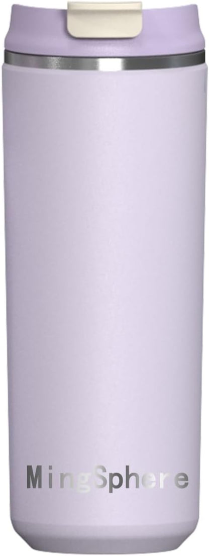 16oz Insulated Stainless Steel Coffee Cup with Flip Lid,Beige | Travel Coffee Mug Leak Resistant Lid Wide Mouth Keeps Drinks Hot or Cold, Easy Cleaning