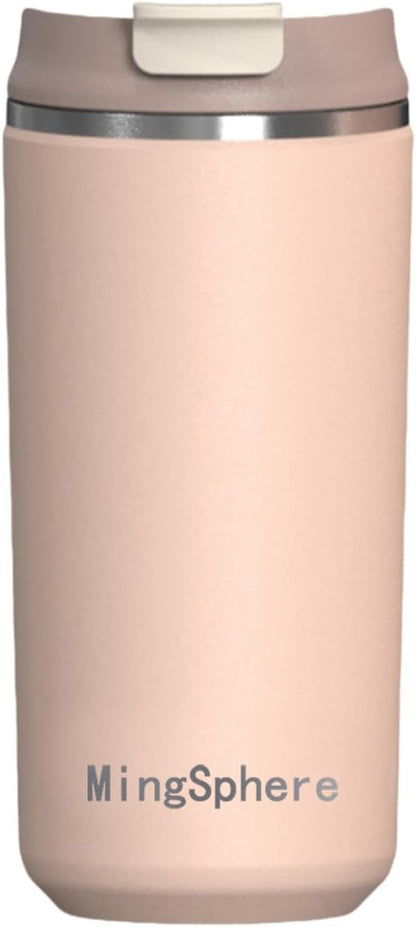 16oz Insulated Stainless Steel Coffee Cup with Flip Lid,Beige | Travel Coffee Mug Leak Resistant Lid Wide Mouth Keeps Drinks Hot or Cold, Easy Cleaning