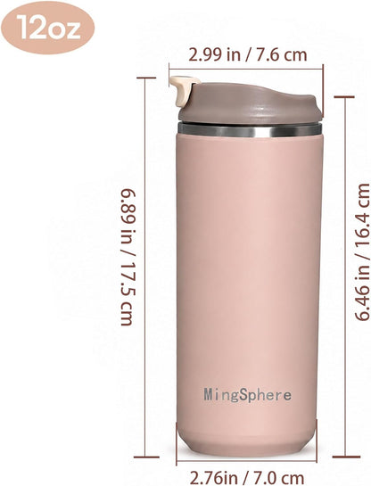 16oz Insulated Stainless Steel Coffee Cup with Flip Lid,Beige | Travel Coffee Mug Leak Resistant Lid Wide Mouth Keeps Drinks Hot or Cold, Easy Cleaning