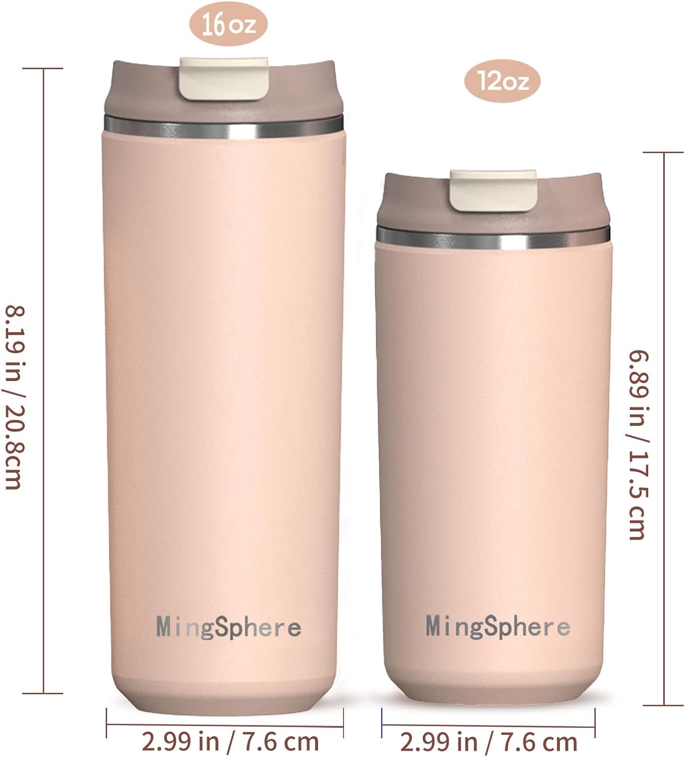 16oz Insulated Stainless Steel Coffee Cup with Flip Lid,Beige | Travel Coffee Mug Leak Resistant Lid Wide Mouth Keeps Drinks Hot or Cold, Easy Cleaning