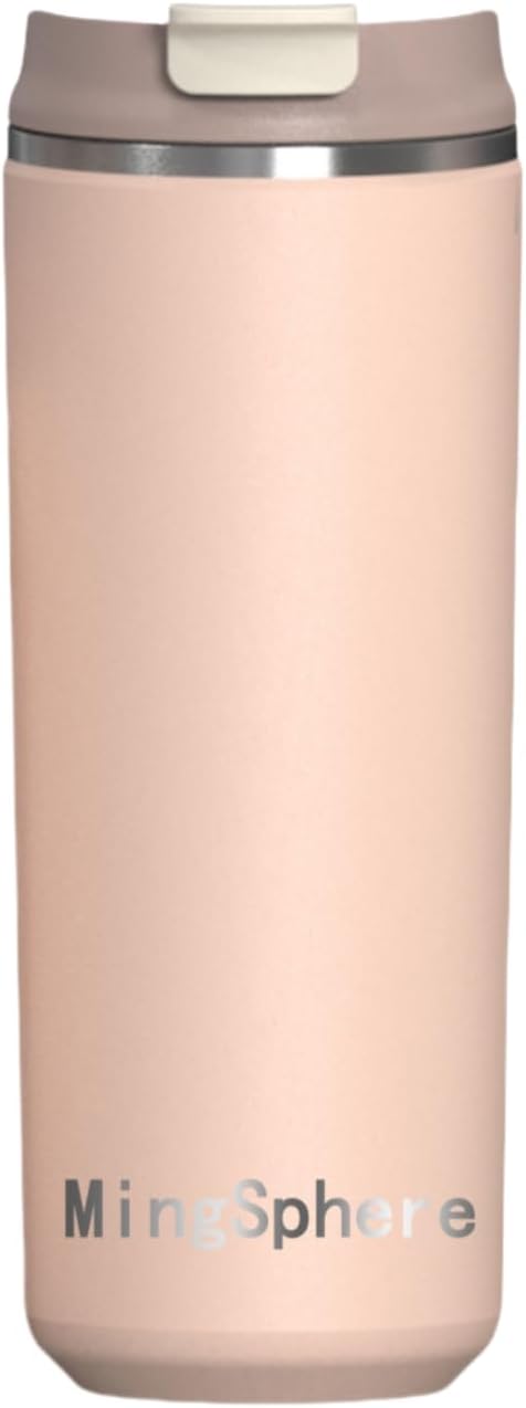 16oz Insulated Stainless Steel Coffee Cup with Flip Lid,Beige | Travel Coffee Mug Leak Resistant Lid Wide Mouth Keeps Drinks Hot or Cold, Easy Cleaning