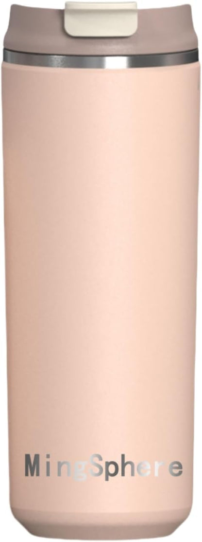 16oz Insulated Stainless Steel Coffee Cup with Flip Lid,Beige | Travel Coffee Mug Leak Resistant Lid Wide Mouth Keeps Drinks Hot or Cold, Easy Cleaning